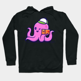 Cute Octopus Courier Holding Package Cartoon Hoodie